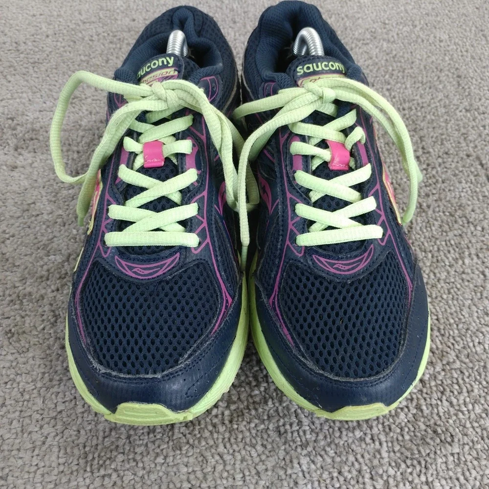 Saucony Cohesion 12 Youth Girls Size 5.5 Running Shoes Low Top Blue Purple Lime